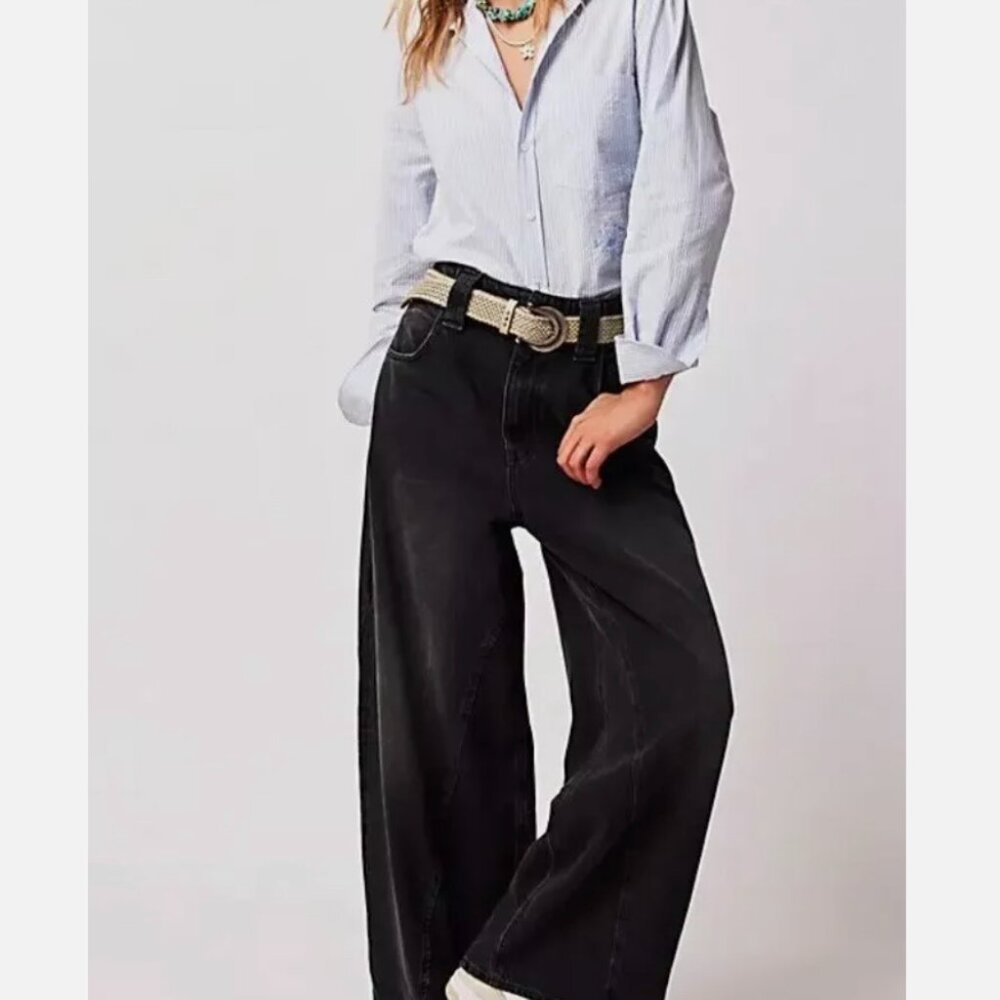 FREE PEOPLE NWT SZ 31 BLACK -WE THE PEOPLE "CHILL VIBES WIDE LEG JEANS"